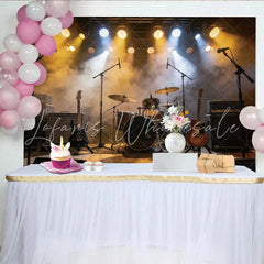 Lofaris Dramatic Music Stage Photography Backdrop with Guitars and Drums Concert Performance Background for Studio Photoshoot