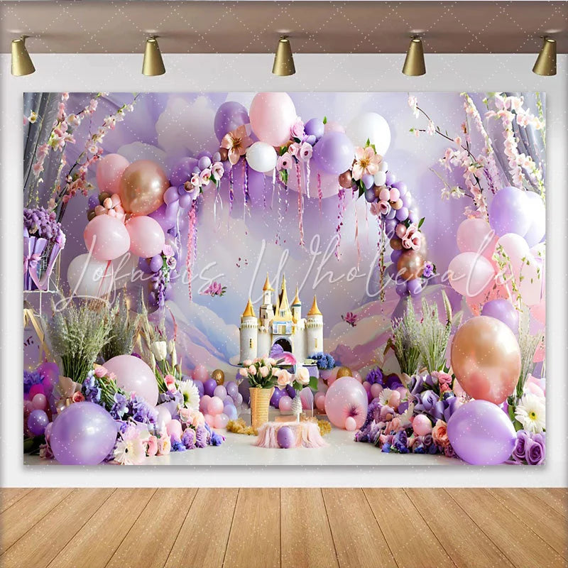 Lofaris Dreamy Balloon Castle Backdrop Purple and Pink Arch for Birthday Cake Smash