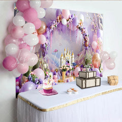 Lofaris Dreamy Balloon Castle Backdrop Purple and Pink Arch for Birthday Cake Smash