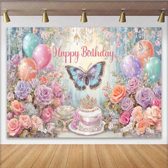 Lofaris Dreamy Butterfly Birthday Backdrop Pastel Floral Balloon Background Magical Forest Cake Table Prop