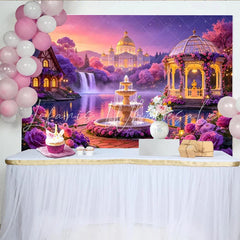Lofaris Dreamy Fairytale Garden Photography Backdrop with Enchanted Castle and Waterfall Romantic Party Decor for Photoshoot