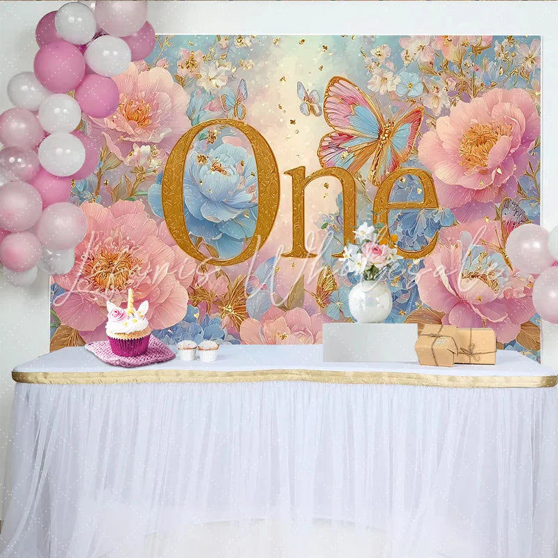 Lofaris Dreamy Floral First Birthday Photography Backdrop Golden ONE and Rose Photo Background