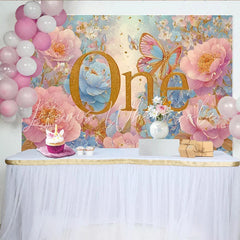 Lofaris Dreamy Floral First Birthday Photography Backdrop Golden ONE and Rose Photo Background