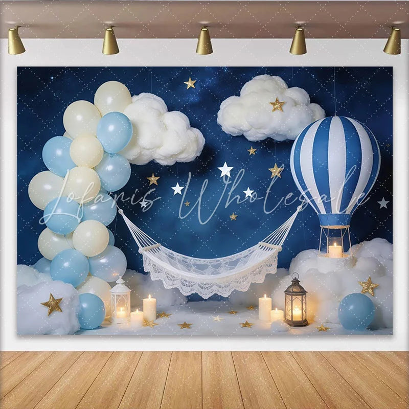 Lofaris Dreamy Night Sky Baby Photography Backdrop with Hot Air Balloon and Stars Celestial Studio Background for Newborn Photoshoot