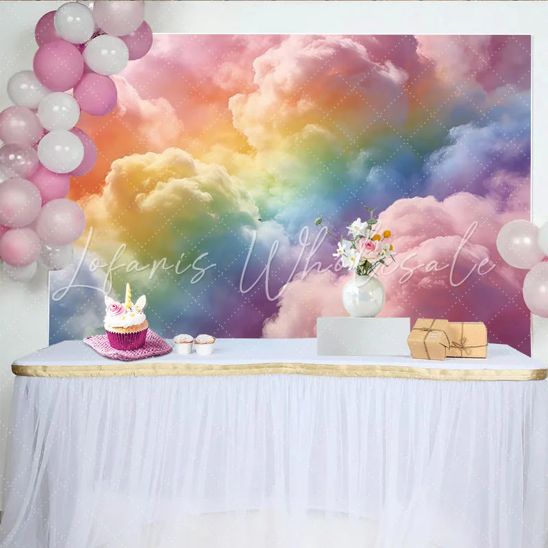 Lofaris Dreamy Pastel Rainbow Cloud Photography Backdrop Soft Colorful Sky Background for Studio Photoshoot and Party Decor