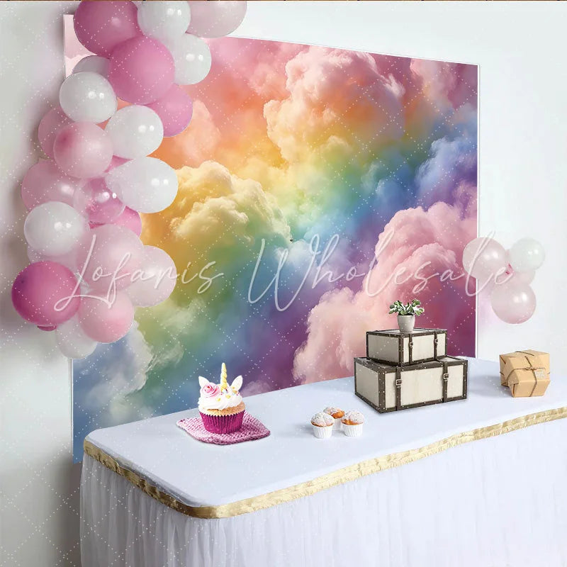 Lofaris Dreamy Pastel Rainbow Cloud Photography Backdrop Soft Colorful Sky Background for Studio Photoshoot and Party Decor