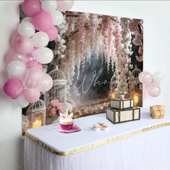 Lofaris Dreamy Pink and White Floral Photography Backdrop with Birdcages Elegant Studio Background for Romantic Photoshoot and Event Decor