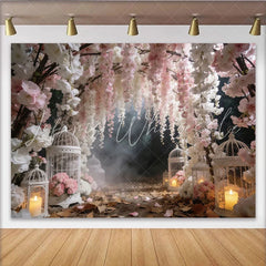 Lofaris Dreamy Pink and White Floral Photography Backdrop with Birdcages Elegant Studio Background for Romantic Photoshoot and Event Decor