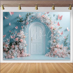Lofaris Dreamy Pink Floral Arch Door Photography Backdrop with Butterflies Elegant Studio Background for Romantic Photoshoot