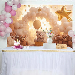 Lofaris Dreamy Teddy Bear Baby Shower Backdrop with Balloons and Stars Soft Cloud Background for Newborn Photography and Party Decor