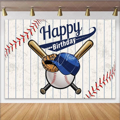 Lofaris Dynamic Baseball Sports Birthday Backdrop with Bats Glove and Cap Pinstripe Background for Boys Party Decoration