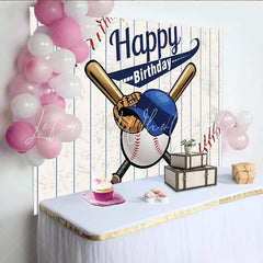 Lofaris Dynamic Baseball Sports Birthday Backdrop with Bats Glove and Cap Pinstripe Background for Boys Party Decoration