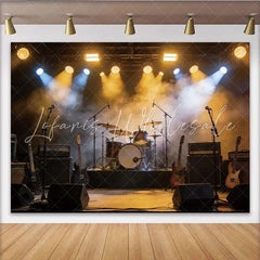 Lofaris Dynamic Concert Stage Backdrop with Drum Kit and Guitars Professional Photography Background for Music Events
