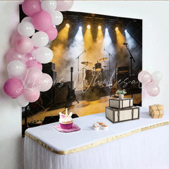 Lofaris Dynamic Concert Stage Photography Backdrop with Guitars and Drums Vibrant Live Music Background for Studio Photoshoot
