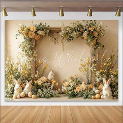 Lofaris Easter Bunny and Yellow Floral Backdrop Spring Garden Rabbit and Eggs Party Decoration