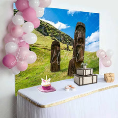 Lofaris Easter Island Giant Moai Statues Grass Hill Backdrop Ancient Historic Relics Landscape Photography Background