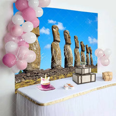 Lofaris Easter Island Moai Statues Landscape Backdrop Ancient Wonders Scenery Party Decoration Photography Background