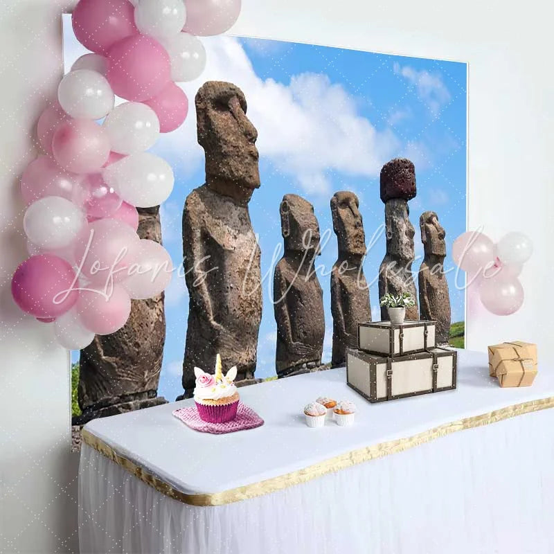 Lofaris Easter Island Moai Statues Scenery Backdrop Ancient Historic Ruins Party Decorations Photography Background
