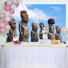 Lofaris Easter Island Moai Statues Scenery Backdrop Ancient Historic Ruins Party Decorations Photography Background