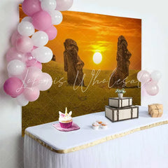 Lofaris Easter Island Moai Statues Sunset Landscape Backdrop Ancient Wonders Scenery Event Photography Background