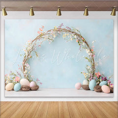Lofaris Easter Spring Floral Arch Backdrop Blue Pastel Eggs and Vine Photography Background