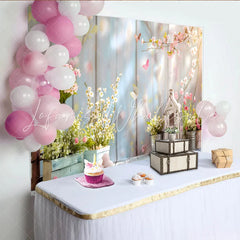 Lofaris Easter Spring Garden Backdrop Rustic Wood and Pink Blossom Photography Background