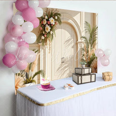 Lofaris Elegant Arch Door Floral Photography Backdrop White Flowers and Palm Leaves Studio Background for Portraits