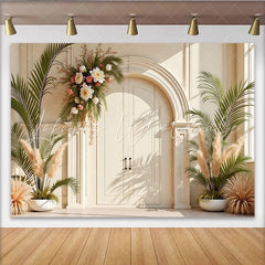 Lofaris Elegant Arch Door Floral Photography Backdrop White Flowers and Palm Leaves Studio Background for Portraits