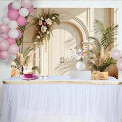Lofaris Elegant Arch Door Floral Photography Backdrop White Flowers and Palm Leaves Studio Background for Portraits