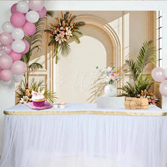 Lofaris Elegant Arch Floral Photography Backdrop with Greenery Creamy Wall Background for Studio Photoshoot and Event Decor