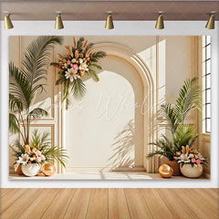 Lofaris Elegant Arch Floral Photography Backdrop with Greenery Creamy Wall Background for Studio Photoshoot and Event Decor