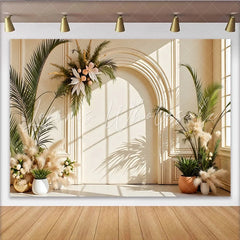 Lofaris Elegant Arch Floral Photography Backdrop with Pampas Grass and Sunlight Neutral Studio Background for Portrait Photoshoot