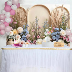 Lofaris Elegant Arch Floral Photography Backdrop with Pastel Flowers and Pampas Grass Versatile Studio for Wedding or Event Photoshoot