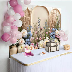 Lofaris Elegant Arch Floral Photography Backdrop with Pastel Flowers and Pampas Grass Versatile Studio for Wedding or Event Photoshoot