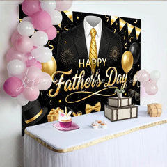 Lofaris Elegant Black and Gold Father’s Day Backdrop with Suit and Tie Stylish Party Decor for Dad’s Celebration Photoshoot