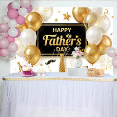 Lofaris Elegant Black and Gold Fathers Day Backdrop with Balloons and Glitter Stylish Party Decor for Celebration Photography