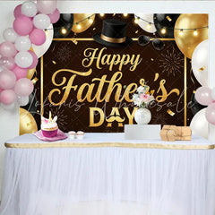 Lofaris Elegant Black and Gold Fathers Day Backdrop with Balloons and Top Hat Sparkling Glitter Background for Dad’s Party
