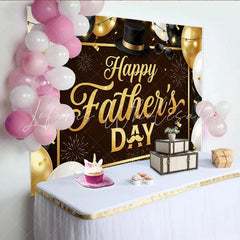 Lofaris Elegant Black and Gold Fathers Day Backdrop with Balloons and Top Hat Sparkling Glitter Background for Dad’s Party