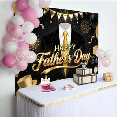 Lofaris Elegant Black and Gold Fathers Day Backdrop with Suit and Tie Festive Photo Background for Celebration Party Decor