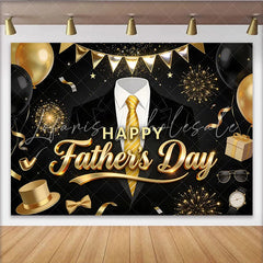 Lofaris Elegant Black and Gold Fathers Day Backdrop with Suit and Tie Festive Photo Background for Celebration Party Decor