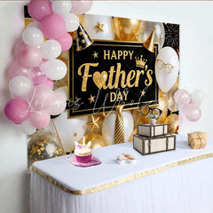 Lofaris Elegant Black and Gold Glitter Fathers Day Backdrop with Balloons Stylish Party Decor for Dad’s Celebration Photoshoot