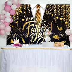Lofaris Elegant Black and Gold Happy Fathers Day Backdrop with Suit and Tie Sparkling Glitter Background for Dad’s Celebration Party Decor