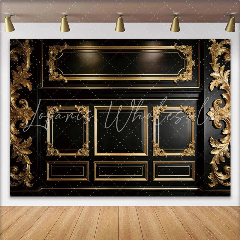 Lofaris Elegant Black and Gold Old Master Photography Backdrop with Ornate Frames Luxurious Studio Background for Professional Portrait