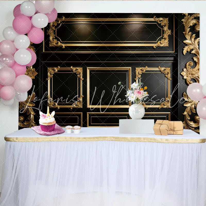 Lofaris Elegant Black and Gold Old Master Photography Backdrop with Ornate Frames Luxurious Studio Background for Professional Portrait
