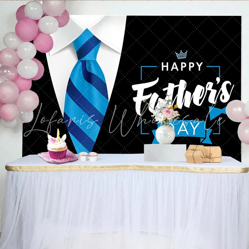 Lofaris Elegant Blue Striped Tie Happy Father’s Day Backdrop Professional Photography Background for Dad’s Celebration