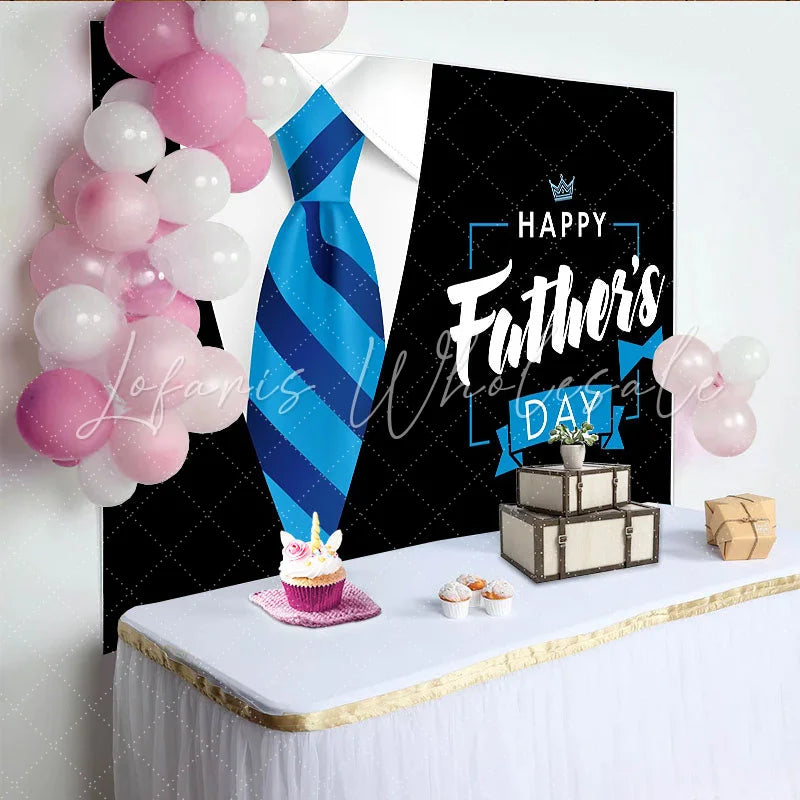 Lofaris Elegant Blue Striped Tie Happy Father’s Day Backdrop Professional Photography Background for Dad’s Celebration