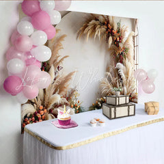 Lofaris Elegant Boho Arch Photography Backdrop Pampas Grass and Berries Room Set Backdrop