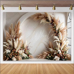 Lofaris Elegant Boho Arch Photography Backdrop Pampas Grass and Floral Room Set Backdrop