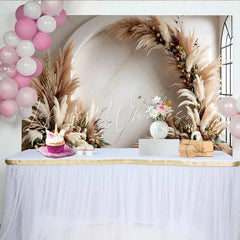 Lofaris Elegant Boho Arch Photography Backdrop Pampas Grass and Floral Room Set Backdrop