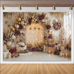 Lofaris Elegant Christmas Backdrop with Gold Balloons and Red Flowers Luxurious Winter Holiday Photography Background for Festive Party